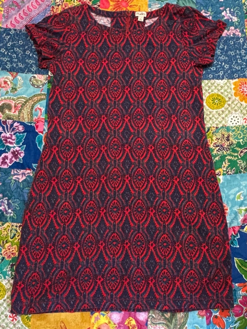 HATLEY cotton SHORT SLEEVE mini dress RED BLUE large